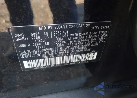 2025 Subaru Outback Onyx Edition Xt z USA, uszkodzony, nr VIN 4S4BTGLD1S3146153